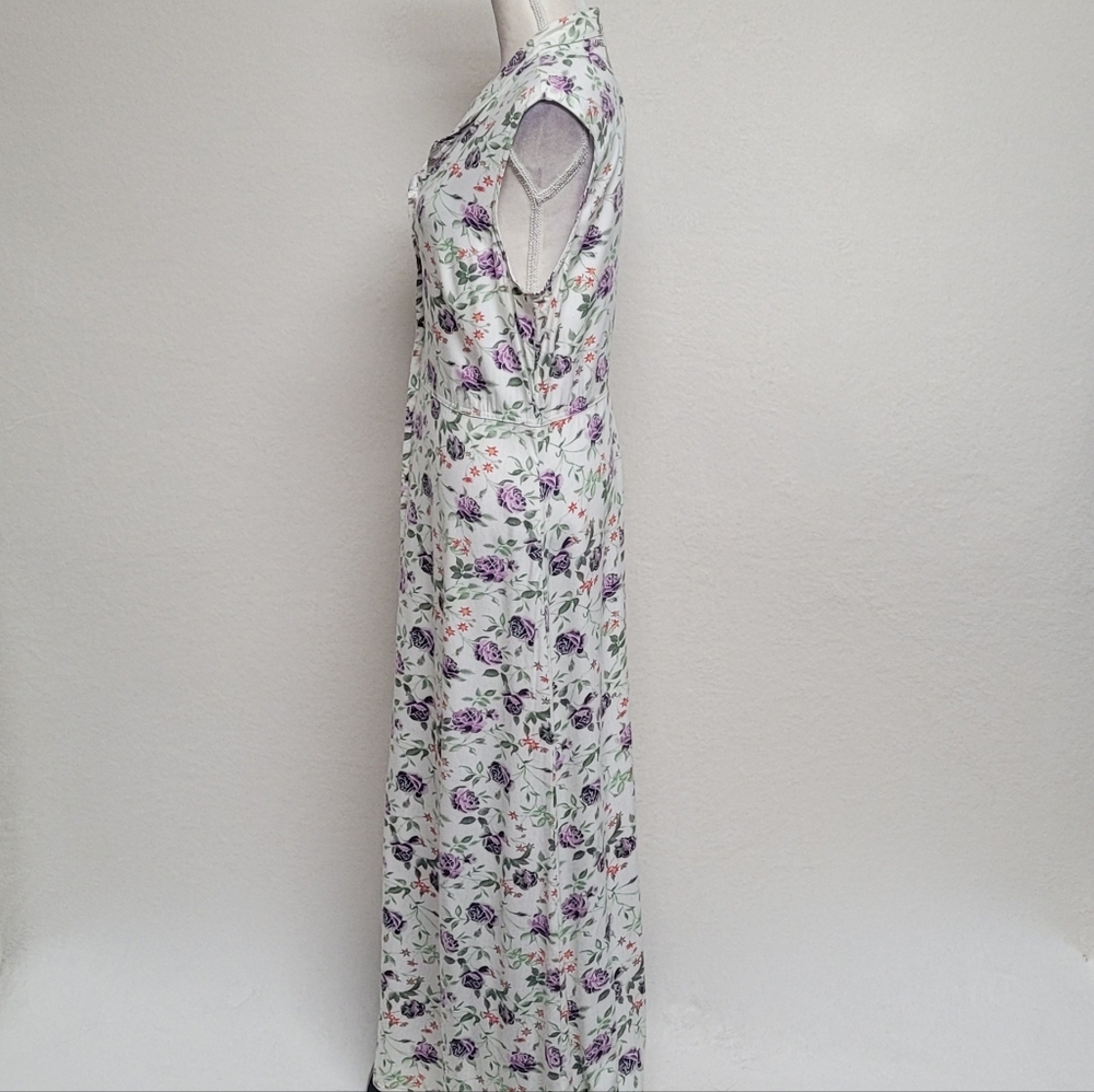 American Eagle Outfitters 80s Vintage White Purple Cabbage Rose Maxi Dress XL - Picture 7 of 12